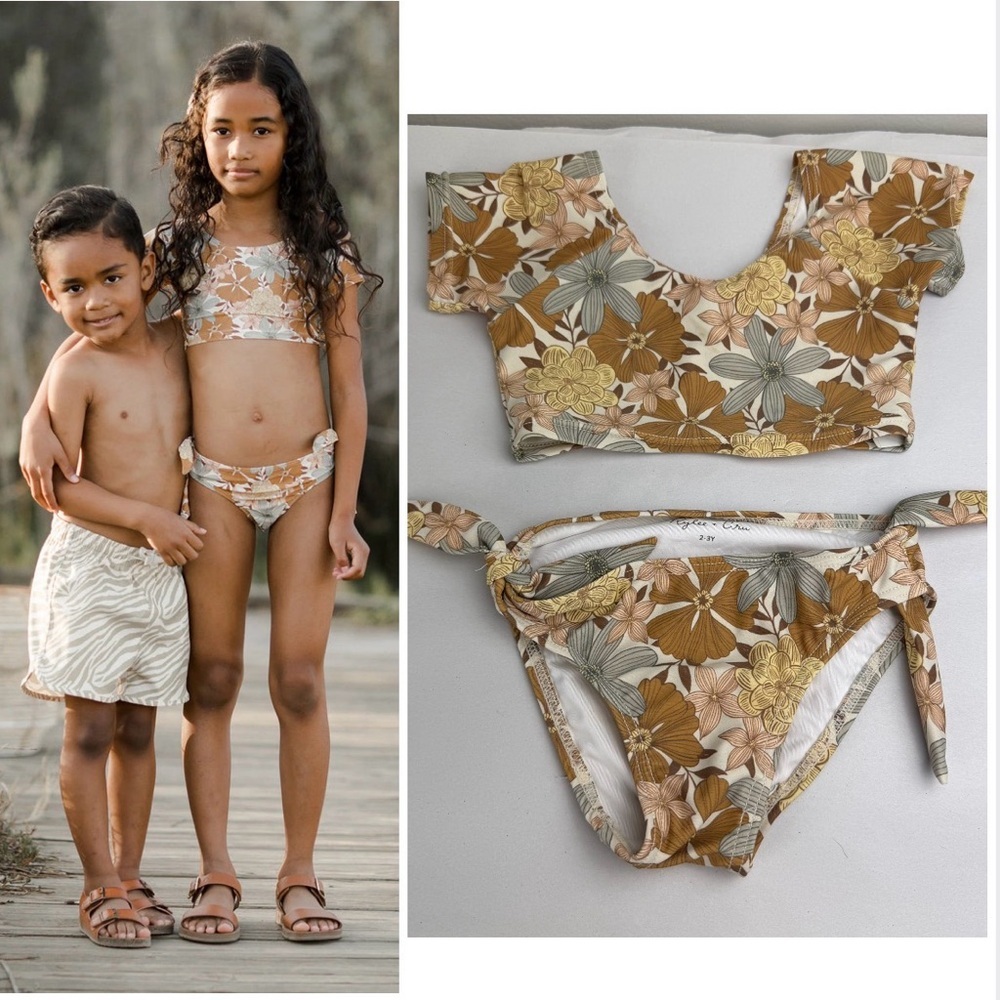 Rylee + Cru Girls Floral Two-Piece Bikini in Mustard, Cream & Sage